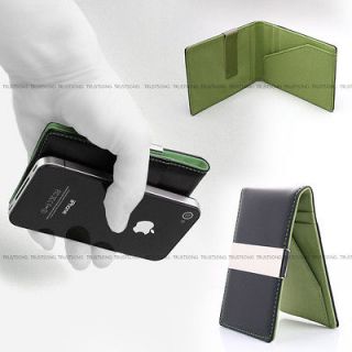 GREEN COLOR New So SLIM FAUX Leather Metal Moneyclip Wallet Purse 