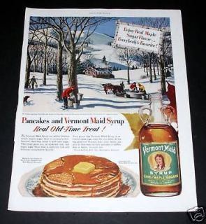   PRINT AD,, VERMONT MAID MAPLE SYRUP, A REAL TREAT, WINTER ART