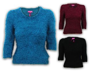 Ladies Jumper Womens Knit Short Sleeves Stretchy Faux Fur Warm Stylish 