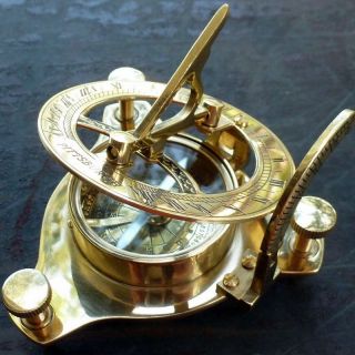 Nautical Marine Brass Compass Steampunk Victorian Pirate Sundial 