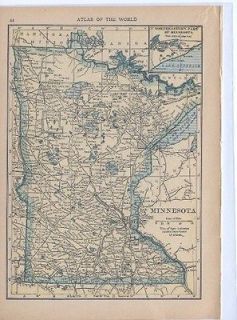1909 Original Antique Atlas Map NORTH DAKOTA / MINNESOTA 103 years 