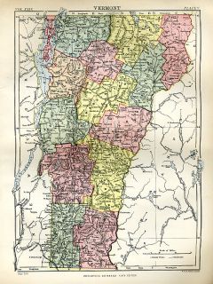 Antique Colour Map of USA State of VERMONT color map 1888