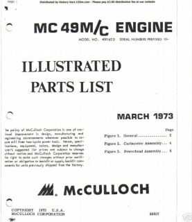 MCCULLOCH kart engine mc  49 PARTS MANUAL CD 