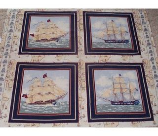 Ancient Mariners Tall Ships Nautical Pillow Panels Fabric Cotton