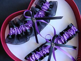 Wedding Garter Set Purple Black Love Charm   Prom