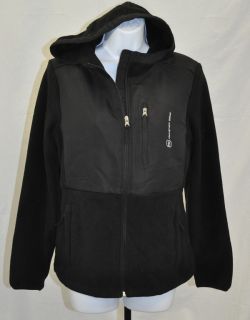 NEW Free Country Womens Hooded Microtech Fleece Jacket Black