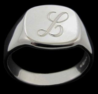   SILVER FATHERS DAY GIFT ANY INITIAL SIGNET RING + ENGRAVING OPTIONS