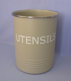   Shabby Vintage Metal Utensils Jar Canister Storage Tin Olive/Grey