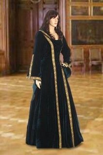 Medieval Renaissance Maiden Dress Gown with Hood, Handmade from Velvet 