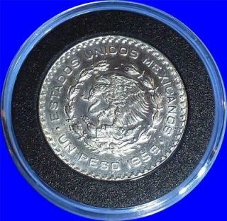 1959 MEXICAN SILVER DOLLAR COIN   VERY LARGE   ONE PESO in AIR TITE 