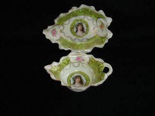 ES Prussia portrait mayonnaise leaf bowl tray holly 2pc