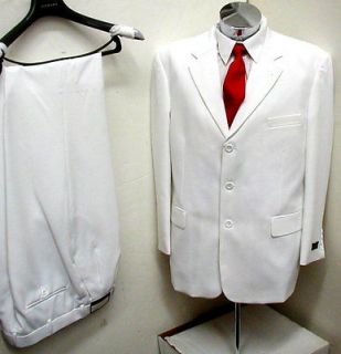 New Mens 3 Button White Dress Suit Jacket& Pants 42R 42 Single 