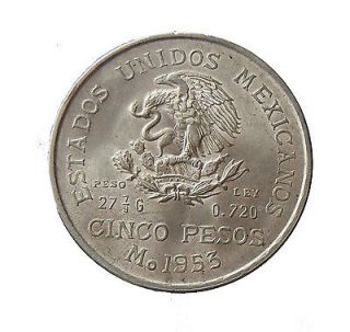 CA510. MEXICO, Estados Unidos. 5 Pesos Silver 1953. 200 years Hidalgo 