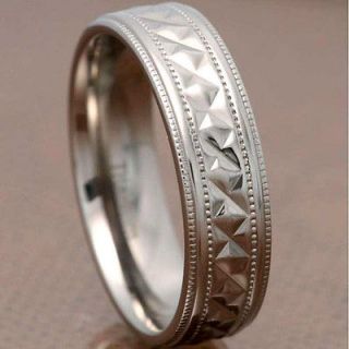 7mm Mens Ring Jewelry Titanium High Polished Milgrain Edges Wedding 