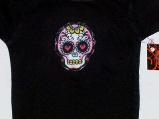 Black Sugar Skull Mexican Day of the Dead Pink Girl baby Bodysuit 