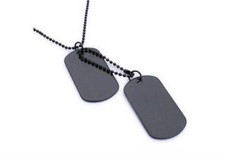   Army Style Cool Black Blank 2 Dog Tag Mens Pendant Necklace P503
