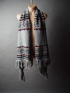Mexican Southwestern Blanket Wrap Serape Poncho Style Fringe Gray 