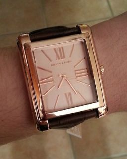 MICHAEL KORS Rose Gold Oversized Unisex Watch Brown Leather Croc Strap 