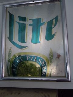 Vintage Miller  ORIGINAL LITE Mirrored Sign w/Silver Frame,1970s 