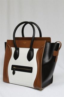 New Celine Small Mini White Tricolor Luggage Smooth Leather Tote Bag