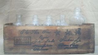 Vintage LIsterine Bottles   7 Total in a Vintage Wood Cigar Box   no 