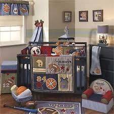 Lambs and Ivy sports themed crib bedding with mobile and extras