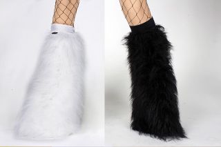BLACK WHITE MIX MATCH FLUFFY LEGWARMERS FANCY DRESS RAVE BOOTS COVERS