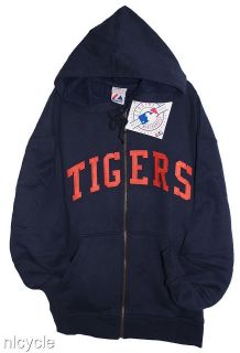 Detroit TIGERS GENUINE MLB BLUE HOODIE JACKET with TIGERS PATCHES L 