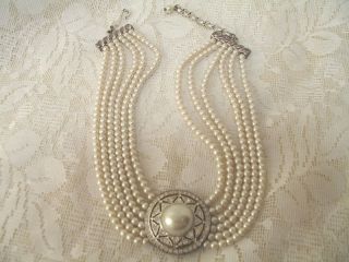 Napier 6 Stand Pearl Choker Necklace 1990s Mint