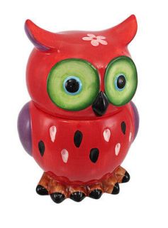 Adorable Red / Purple Owl Ceramic Cookie Jar