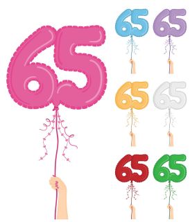   65TH HAPPY BIRTHDAY BALLOONS MIXED COLOURS EDIBLE CUP CAKE TOPPERS NM4