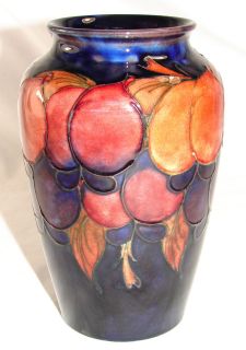 Vintage William Moorcroft Pottery Wisteria Vase, Flambe on Cobalt Blue 
