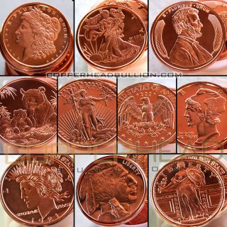 20) Mixed 1oz Copper Coins Panda Morgan Peace Walking Liberty Indian 