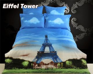 Queen Duvet Cover Set City Themed Cotton Bedding, Dolce Mela Eiffel 