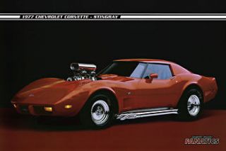 1977 Chevrolet Corvette Red C3 Blower Hot Rod Side Pipes Poster Print 