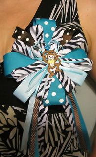   Shower ribbon bow in blue with zebra, monkey theme expecting parents