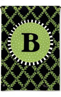   Green Garden Trellis with White Polka Dots Monogram B Garden Flag