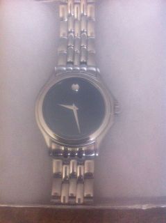MENS MOVADO CLASSIC STAINLESS STEEL WATCH BLACK MUSEUM DIAL
