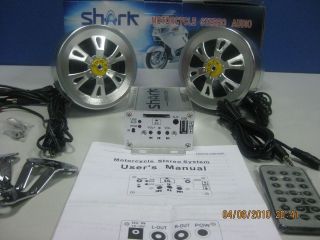 shark shkdc2050a motorcycle audio system 100 w amp w/ 3 speakers usb 