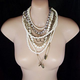   style jewellery multi strand chunky pearl bead long necklace LN7