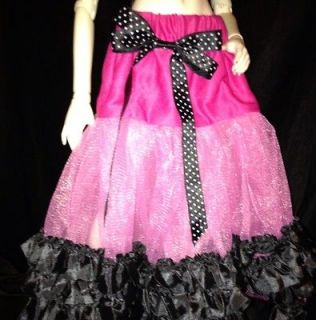 Long Pink And Black Ruffled Can can Skirt For SD BJD