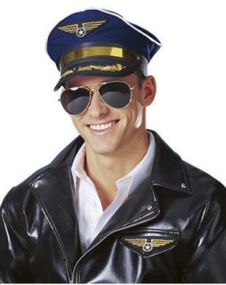 NAVY BLUE ADULT MENS PILOT CAPTAIN AVIATOR AIR FORCE COSTUME HAT CAP