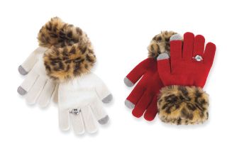 Mud Pie Faux fur leopard texting gloves red ivory girls one size 