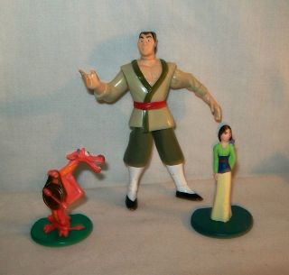 lot of 3 Mulan toy figures Mushu, Shang Li Army Soldier, Princess 