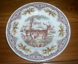 The Victorian English Pottery 4 Deer Woodland Salad/Dessert Plates 