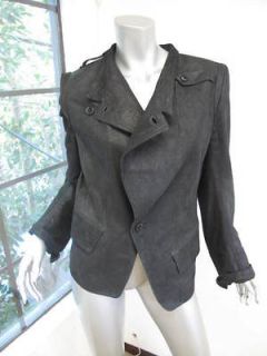 Ann Demeulemeester Black Distressed Leather Single Button Jacket 40