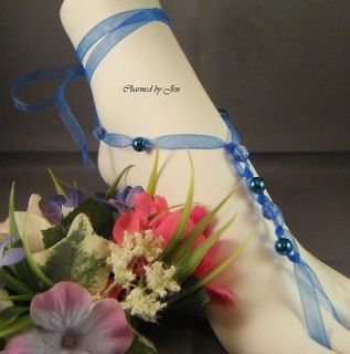ROYAL BLUE Wedding Beach Bridal Ribbon Czech Glass & Faux Pearl 