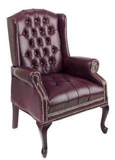   (Burgundy) Vinyl Traditional Wing Back Queen Anne Lounge Club Chair