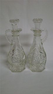 Vintage Pressed Glass Oil & Vinegar Cruets w/ Stopper