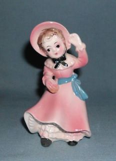 Vintage Porcelain Pink Bloomer Girl Figurine Holding Hat Japan